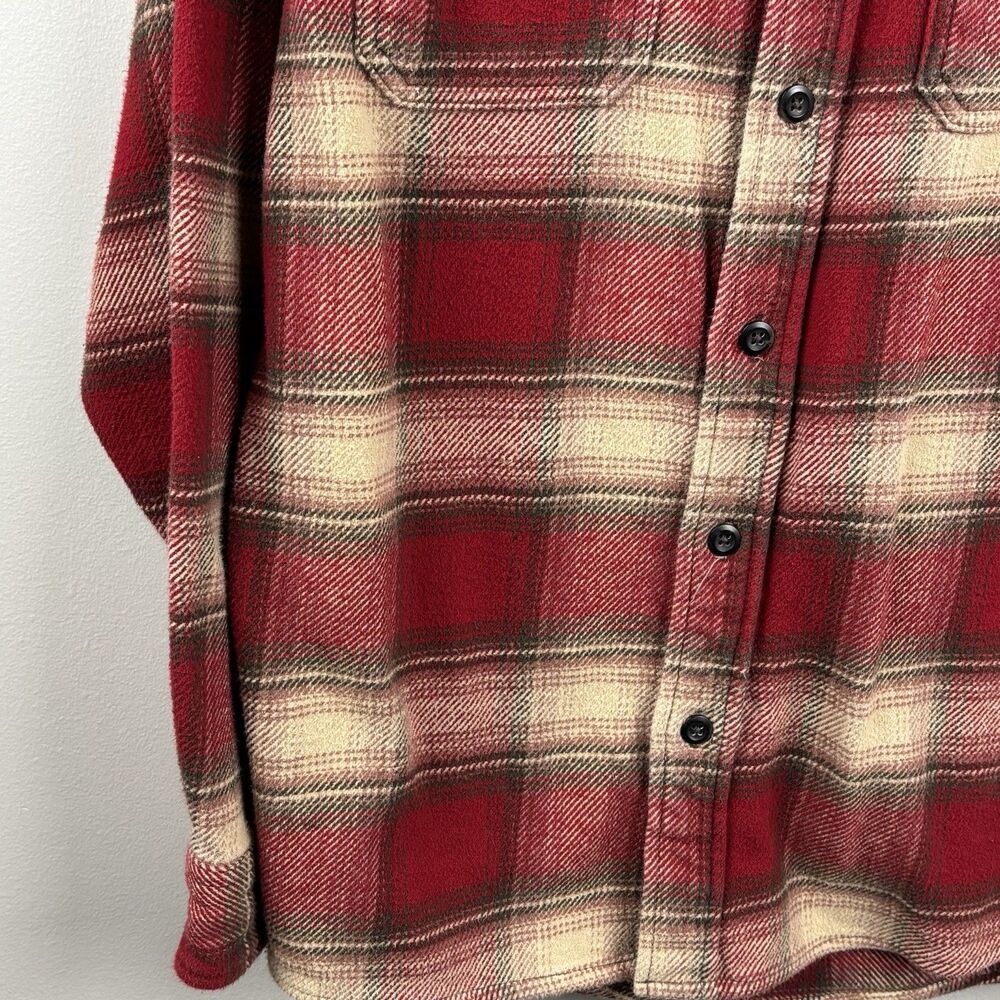 Orvis Men’s Medium Shacket Long Sleeve Shirt Red Beige Pocket Button Up Heavy - Picture 9 of 13